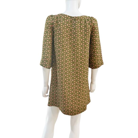 Fossil Pink Green Geometric Business Casual 3/4 Sleeve Shift Mini Dress, Small - Picture 6 of 12